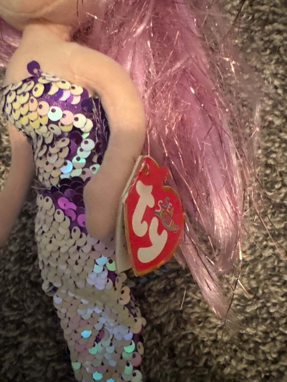 Ty Sea Sequins Lorelei Mermaid Plush Doll Pink Hair Reversible Sequins 10" - Picture 2 of 4
